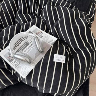 Dark Color Pinstripe Milk Velvet Winter Duvet Cover Set