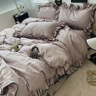 Cooling Black Piping Frill Plain Duvet Cover Set  Bed Cover Cooling Touch