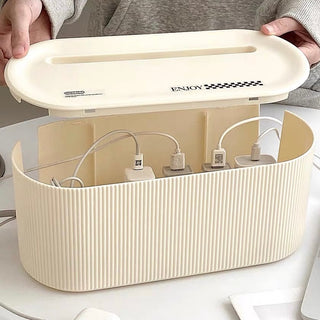 Monochrome Power Strip Storage Cable Box with Lid