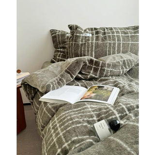 Khaki Retro Check Pattern Duvet Cover Set 2 Sizes  Winter Thick Bed Cover Bedding Cover