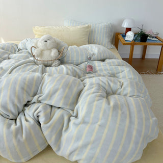 Light Blue Stripe Milk Velvet Winter Duvet Cover Set