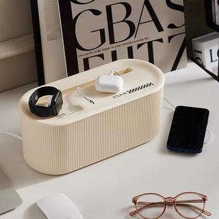 Monochrome Power Strip Storage Cable Box with Lid