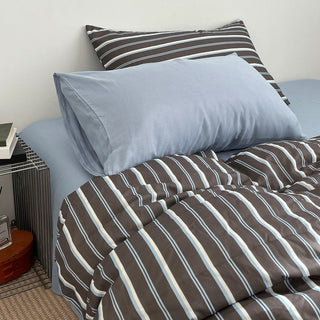 Gray x Blue Stripe Soft Cotton Duvet Cover Set   Bed Cover  All Seasons  Year-Round