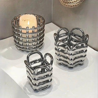 Silver Amiami Ceramic Brush Stand   Small Item Storage Candle Holder