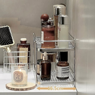 Striped Clear Stainless Steel Two-Tier Storage Rack Silver Perfume Storage