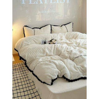 Faux Fur Heart Embossed Winter Duvet Cover Set