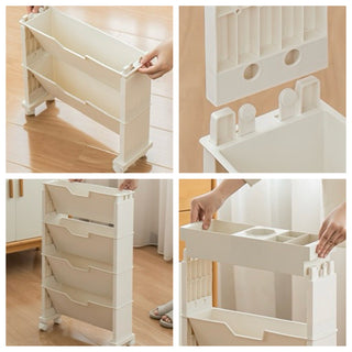 12cm Wide Slim File Wagon with Casters Desk Storage Magazine Rack Multifunctional White