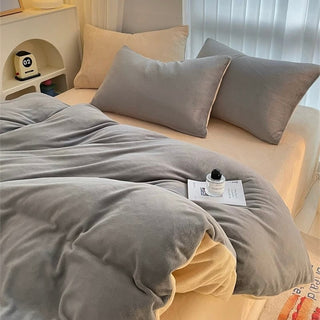 Gray Two-tone Simple Plain Milk Velvet Winter Duvet Cover Set Bed Cover Bedding Cover