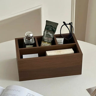 Thimble Wood Divider Rectangular Storage Box Cosmetics Small Item Holder Remote Control Stand