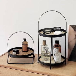 Iron Leather Two-Tier Round Tray  Storage