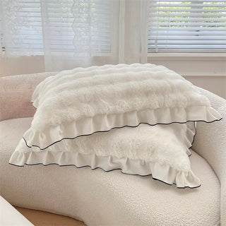 White Frill Fluffy Soft Pillowcase  48 x 74cm Faux Fur