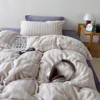 Purple Stripe Milk Velvet Winter Duvet Cover Set