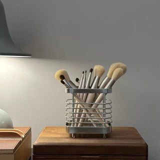 Stainless Steel Silver Square Brush Stand Pen Holder Cutlery