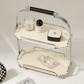 Stainless steel and acrylic two-tier storage rack with handlesin .