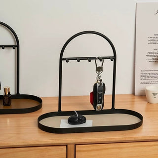 Iron Leather Oval-Shaped Accessory Key Stand Tray  Storage Tray for Small Items