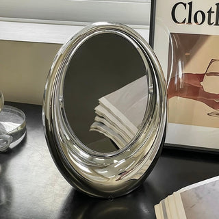 Oval plump frame tabletop mirror silver