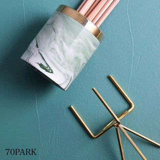 Marble-look Gold Legged Cylindrical Brush Stand    Pen Holder