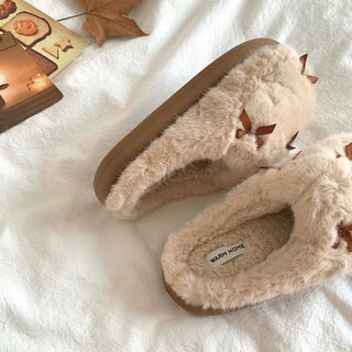 Ribbon Volume Fur Room Shoes  Indoor Slippers
