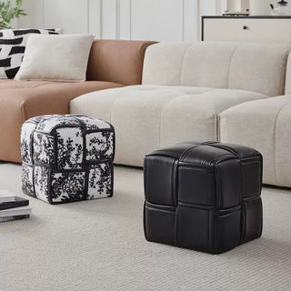 Monochrome Cube-shaped Woven Stool Ottoman 35cm Height Side Table