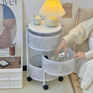 Castered Round Storage Wagon White Side Table