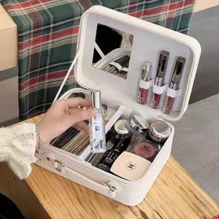 Mirror-equipped makeup box large capacity cosmetic storage pouchin  travel pouch