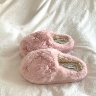 Ribbon Volume Fur Room Shoes  Indoor Slippers