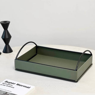 Iron Handle Leather Rectangular Tray  Storage