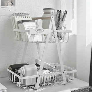 Handle-equipped Two-tiered Wire Basket Storage Basket
