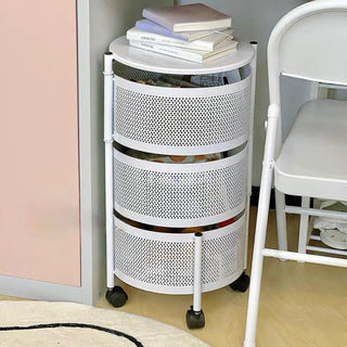 Castered Round Storage Wagon White Side Table
