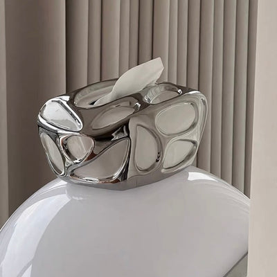 Ceramic Metallic Silver White Tissue Case