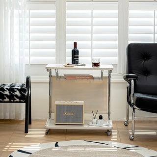 Caster-equipped U-shaped pocket storage two-tier side table  bedside table