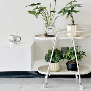Oval-shaped storage wagon with castersin  side table
