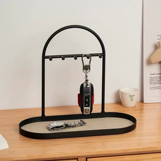 Iron Leather Oval-Shaped Accessory Key Stand Tray  Storage Tray for Small Items