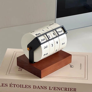 Wood Natural Rotating Perpetual Calendar Desktop Wooden Desk Calendar