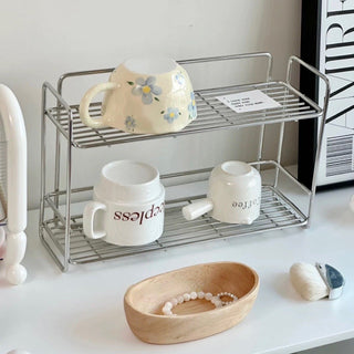 Stainless steel silver two-tier slim storage rack spice rack perfume storage