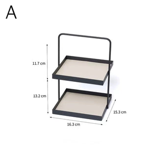 Handled Iron Leather Square Two-Tier Tray  Storage Rack Display