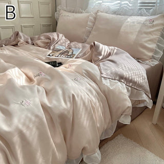 Cooling Flower Embroidery Lace Frill Duvet Cover Set   Bed Cover  Cooling Touch