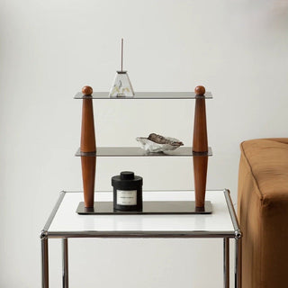 Wood Stainless Steel Three-Tier Storage Display Rack Brown