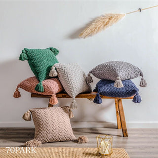 Cable Knit Cushion Cover with Tassels