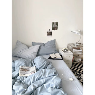 Blue Two-Tone Solid Color Duvet Cover Set