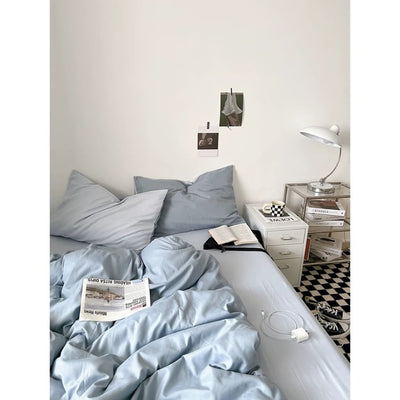 Blue Two-Tone Solid Color Duvet Cover Set