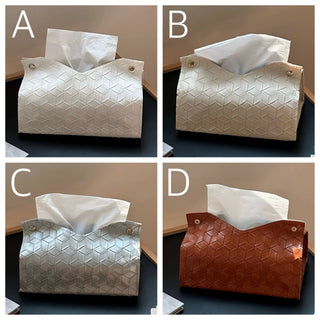 Geometric Pattern Embossed Faux Leather Tissue Case