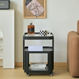 Castered Iron Glass Square Storage Wagon  Side Table