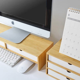 Bamboo Drawer Monitor Stand Storage Rack