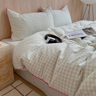 Piping Gingham Check Pattern Duvet Cover Set  Bed Cover All Season