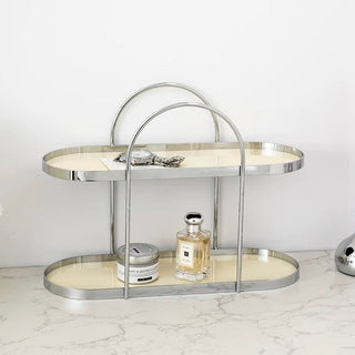 Silver Arch Frame Oval Two-Tier Storage Rack  Perfume Storage