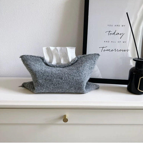 Gray Simple Knit Tissue Case Tissue Cover