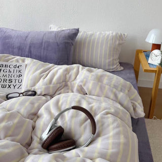Purple Stripe Milk Velvet Winter Duvet Cover Set