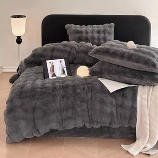Dark Gray Fluffy and Soft Duvet Cover Set  Bed Cover Bedding Cover