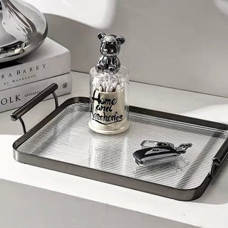 Metallic Clear Stripe Pattern Tray  Storage